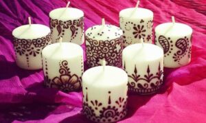 short white candles with décor 
