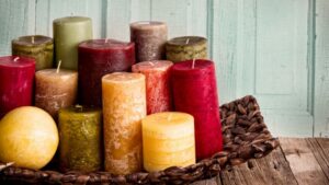 pillar candles of different sizes and colors