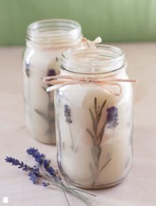 DIY candle decoration white candle in a jar