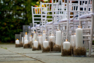 Wedding aisle decoration with pillar candles