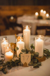 Wedding decor with candles of different height