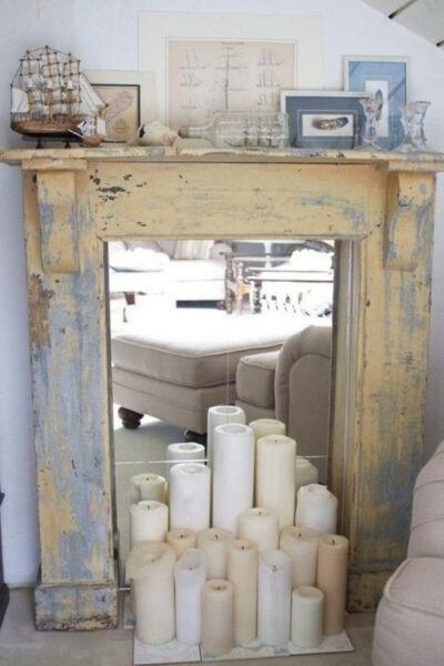fireside candle decorations with mirror