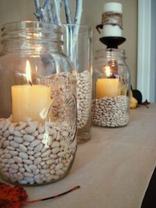 Candle decoration with beans 