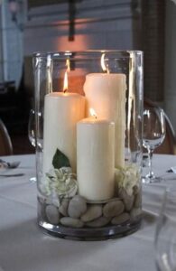 Pillar candles decoration with natural materials