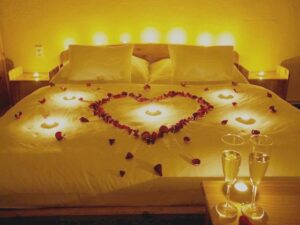 Romantic bedroom decoration with candles 