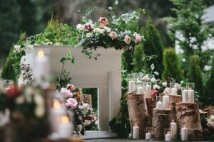 Wedding ceremony decor with pillar candles 