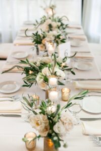 Wedding table decor with tea light candles 