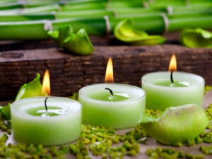 green tea light meditation candles 