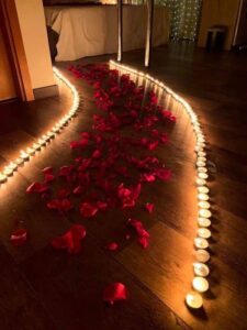 romantic room decoration with tealight candles