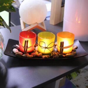 tealight candles in colored glass candlesticks 4