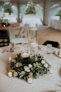 wedding table decor with floating candles