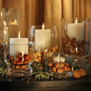 acorns for fall candle decoration