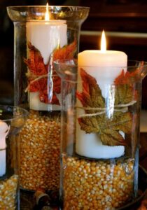 fall candles decoration with corn