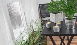 tealight candles with houseplants 