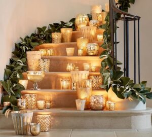 tealights candles decor in stairs