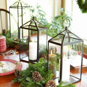 Tall white pillar candles for Thanksgiving table décor