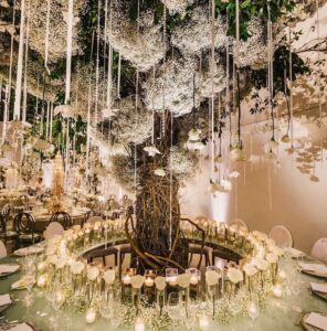 elegant wedding hall decoration with candles