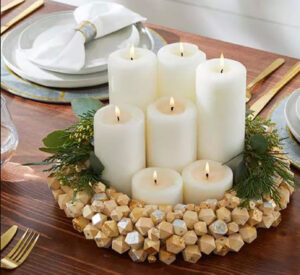 pillar candles and greenery
