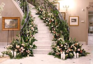 stair decoration with pillar candles
