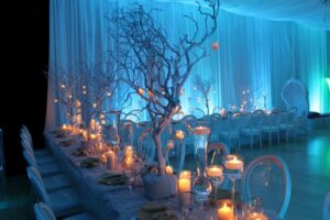 wedding hall decoration with floating candles