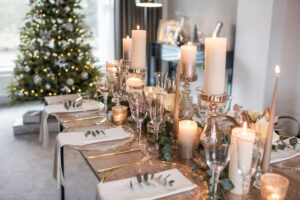 Christmas table decoration with candle 