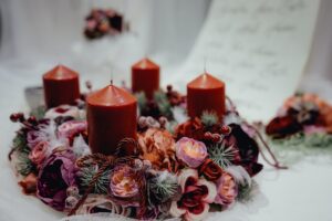 red pillar candles for holiday decoration