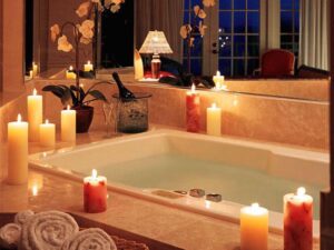 candles for the interior placed around the bathtub 