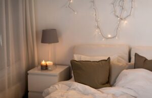 bedroom decoration with candles placed aside the bed
