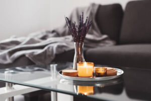 living room decoration with scented candles