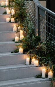 stair decoration with candles and plants 