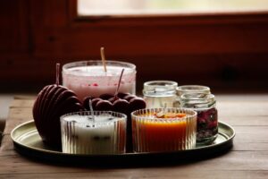 scented candles in tray
