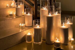 stairs decoration with pillar candles 