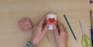 DIY Candle for Valentine's Day with red paper