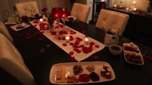 Valentine's day romantic dinner for two with burning candles
