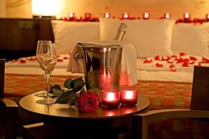 bedroom decoration with candles and rose