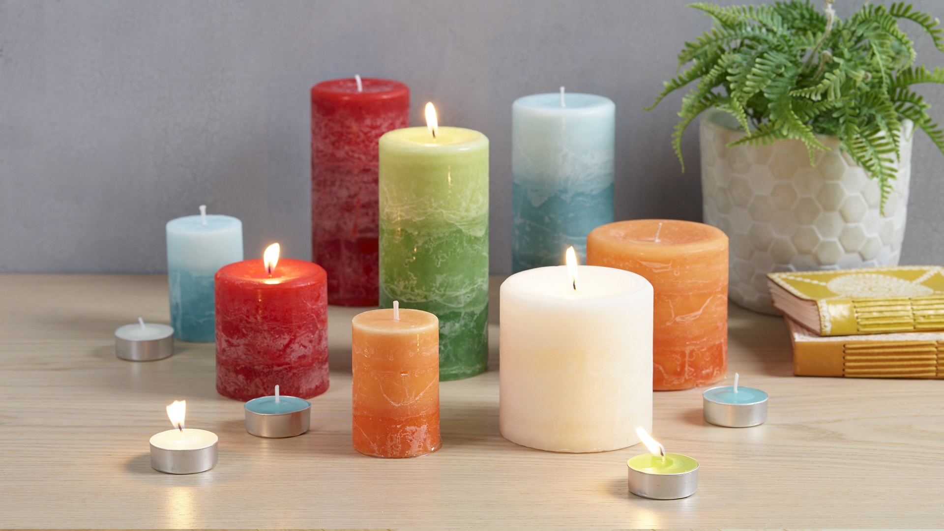 colored scented pillar candles