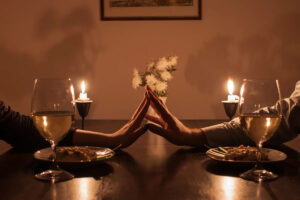 romance in Valentines day with candles and flowers