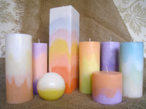 candles of different sizes, shapes and colors