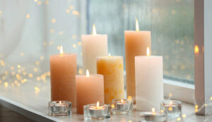 lighting pillar and tealight candles for aromatherapy