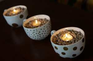 tea light candles with coffee beans