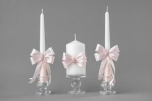 satin ribbon wedding candles 