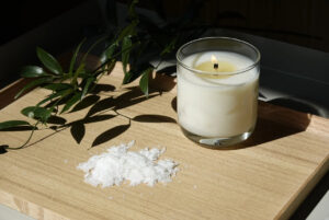 coconut wax candle in a jar