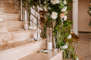 wedding stairs decoration with pillar candles 