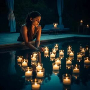 floating candles in pool