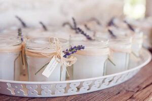 lavender smell wedding candles on a tray