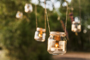 outdoor hanging candles in jars