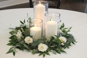 burning pillar candles for wedding decoration 