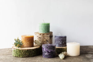scented candles in different colors