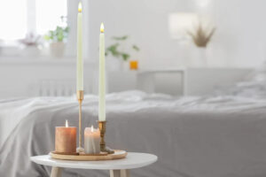 candles on a tray for bedroom decoration 