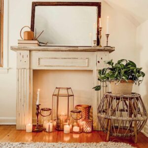 fireplace decoration with candles 